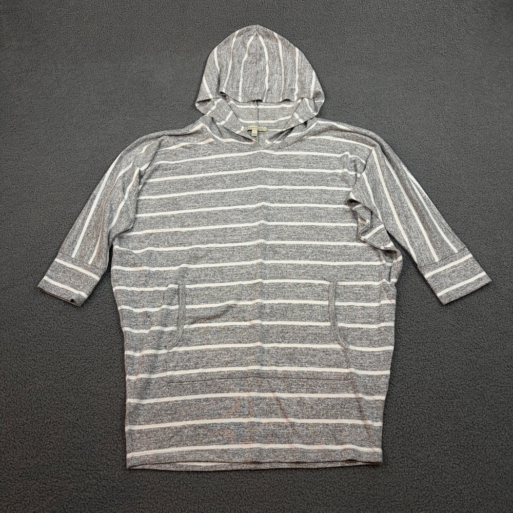 41 Hawthorn Hoodie Womens Large Gray Striped Pullover Batwing Knit Top 8898